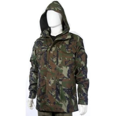 1x Brazilian Air Force Combat Jacket Authentic  in forest camouflage. Windproof military parka smock, ideal for survival, outdoor use, and collectors.